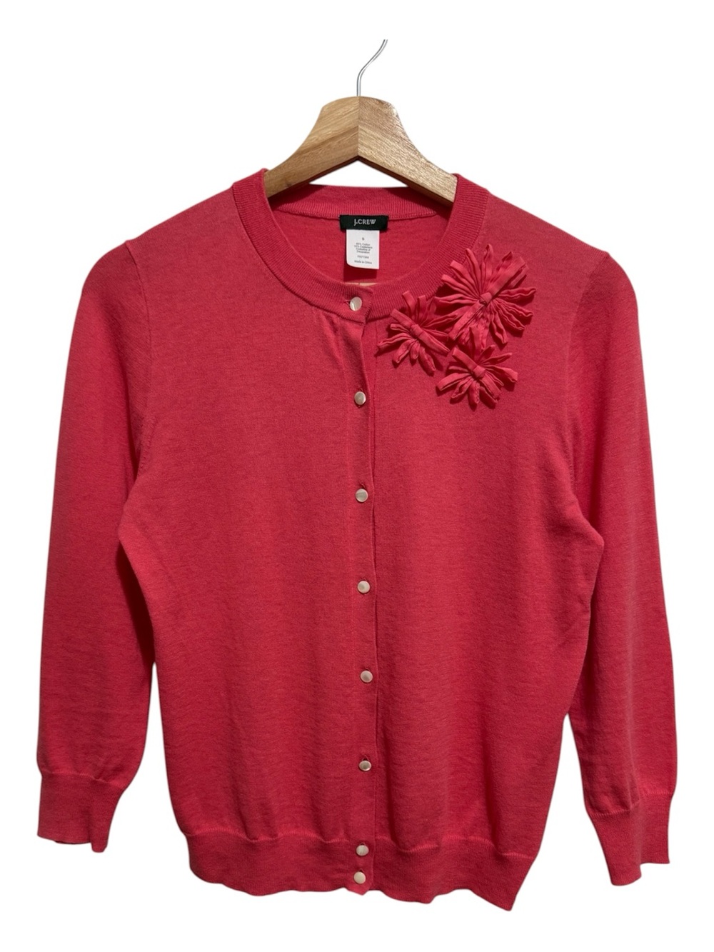 J. Crew Cotton Cashmere 3D Flower Button Cardigan Women’s Small Y2K Twee